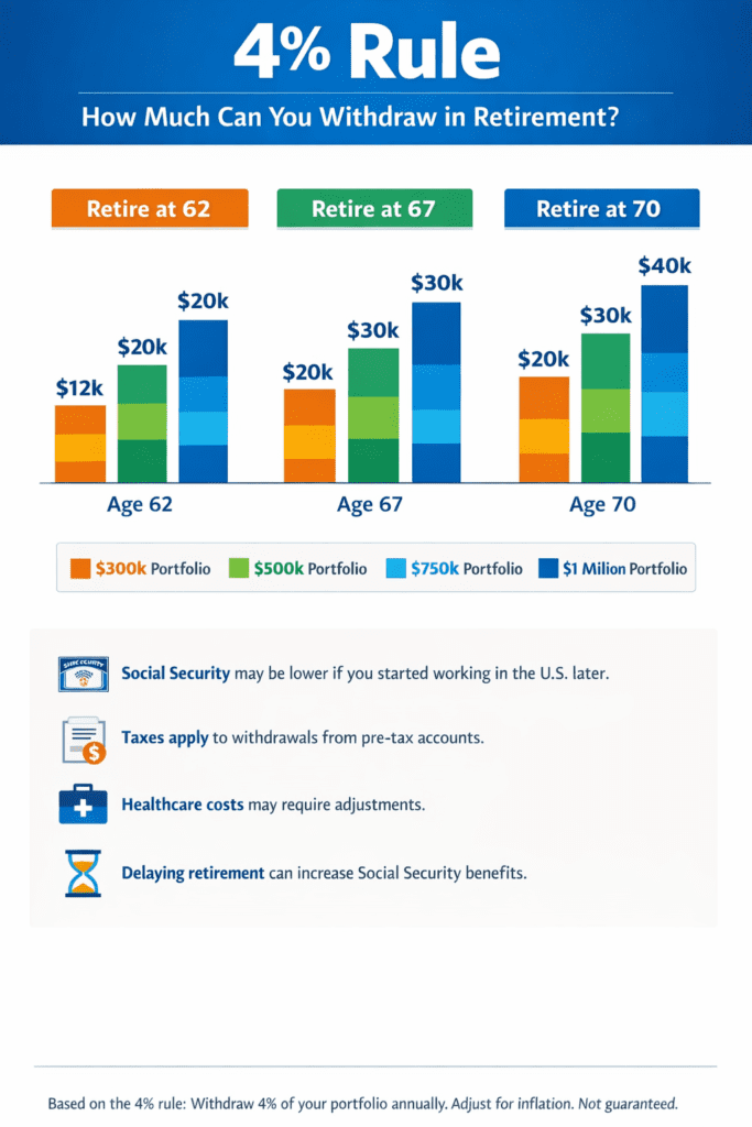 comparing 4% withdrawn by retirement ages and portfolios